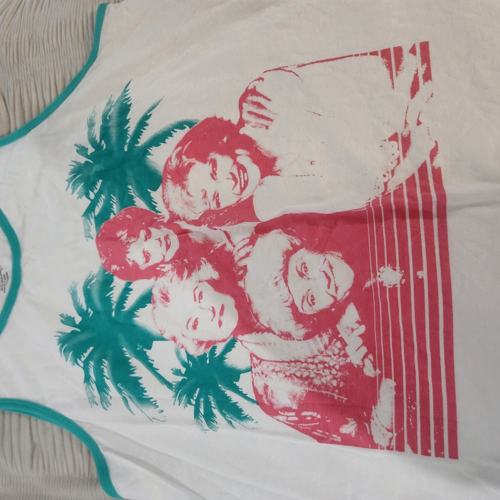 The Rolling Stones White and Green Tank Top with Tropical Graphic